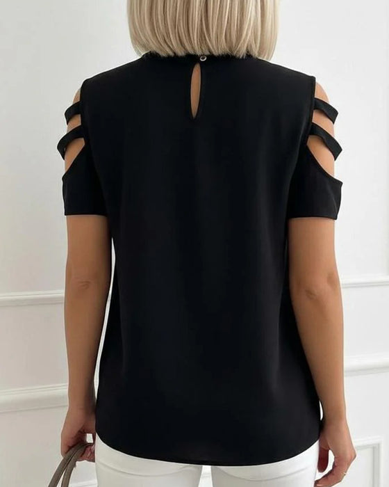 Blouse Découpage Bretelle Encolure V Manche Courte