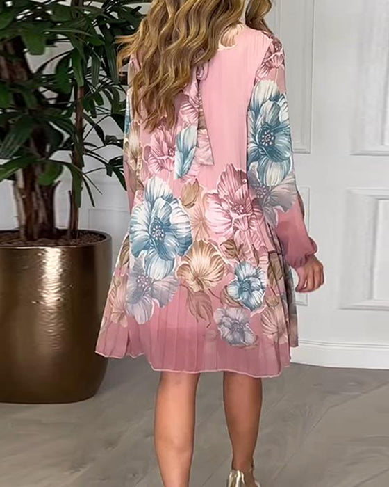 Robe avec des Manches Bouffantes Élégantes, Volants et Imprimés