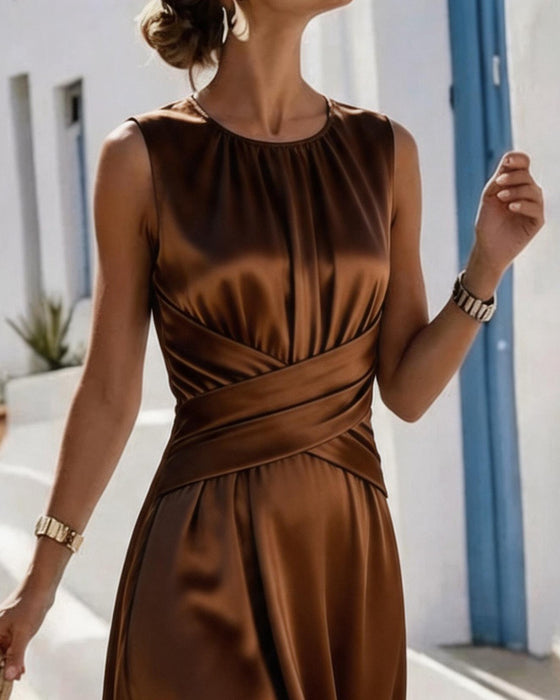 Robe Sans Manches Col Rond Attacher Taille