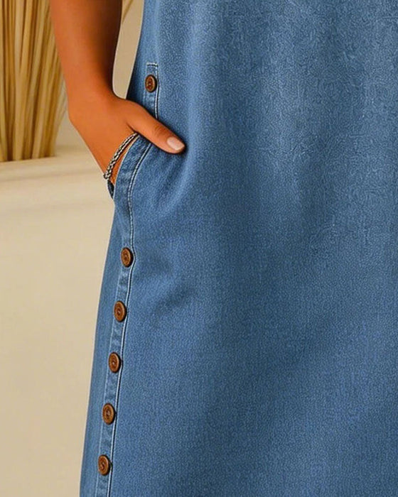 Robe Boutonnée Décontractée En Denim