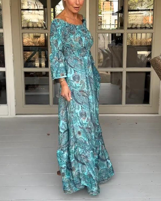 Robe longue imprimée élégante avec une épaule et manches évasées