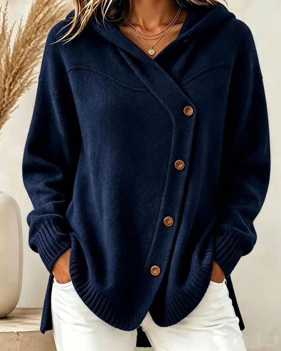 Pullover Boutonné Manches Longues À Capuche