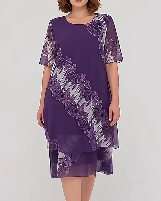Robe Col Rond Florale Décontractée