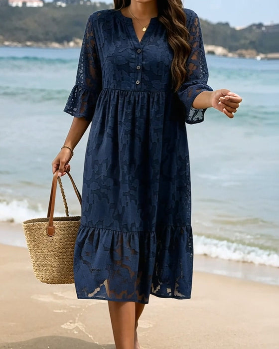 Robe Élégante Sophistiquée Volant Dentelle