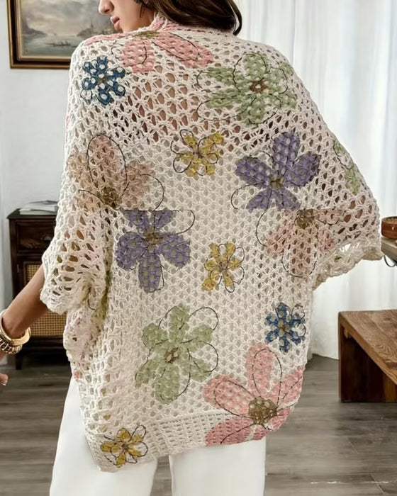 Cardigan Évidé Imprimé Floral Tricoté