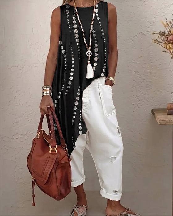 Blouse Décontractée À Pois Coupe Irrégulière
