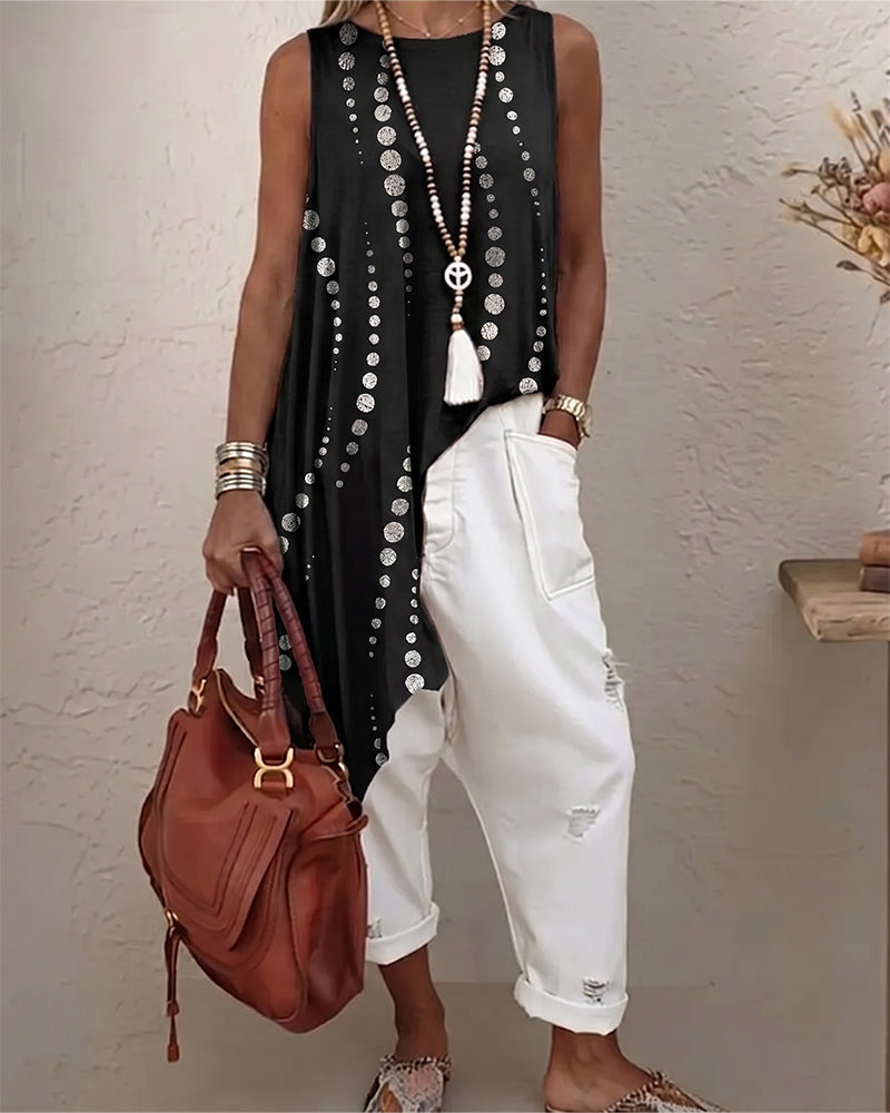 Blouse Décontractée À Pois Coupe Irrégulière