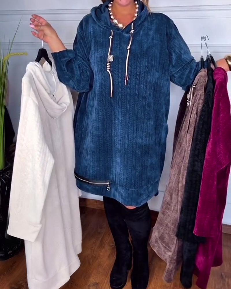 Robe décontractée à capuche ample de couleur unie