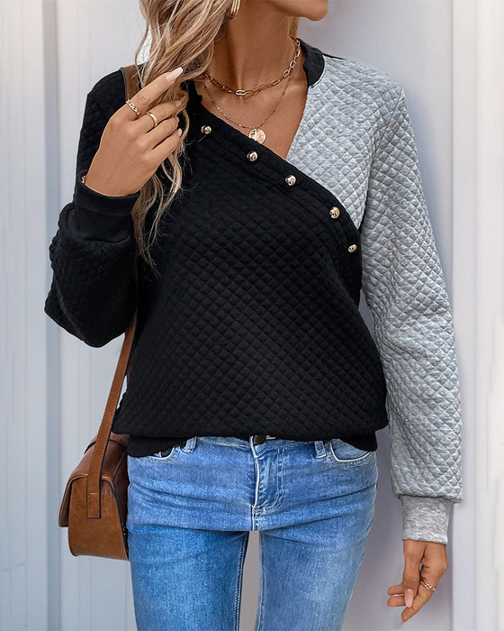 Sweat-shirt décontracté à manches longues et blocs de couleur