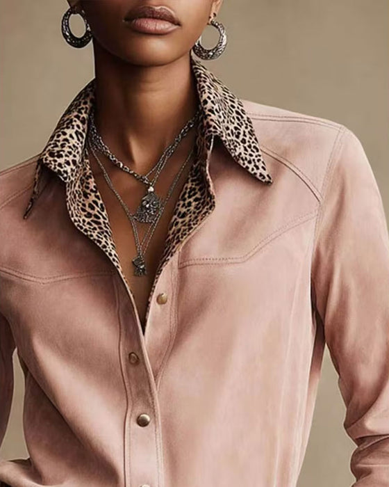 Chemise Revers Léopard Patchwork