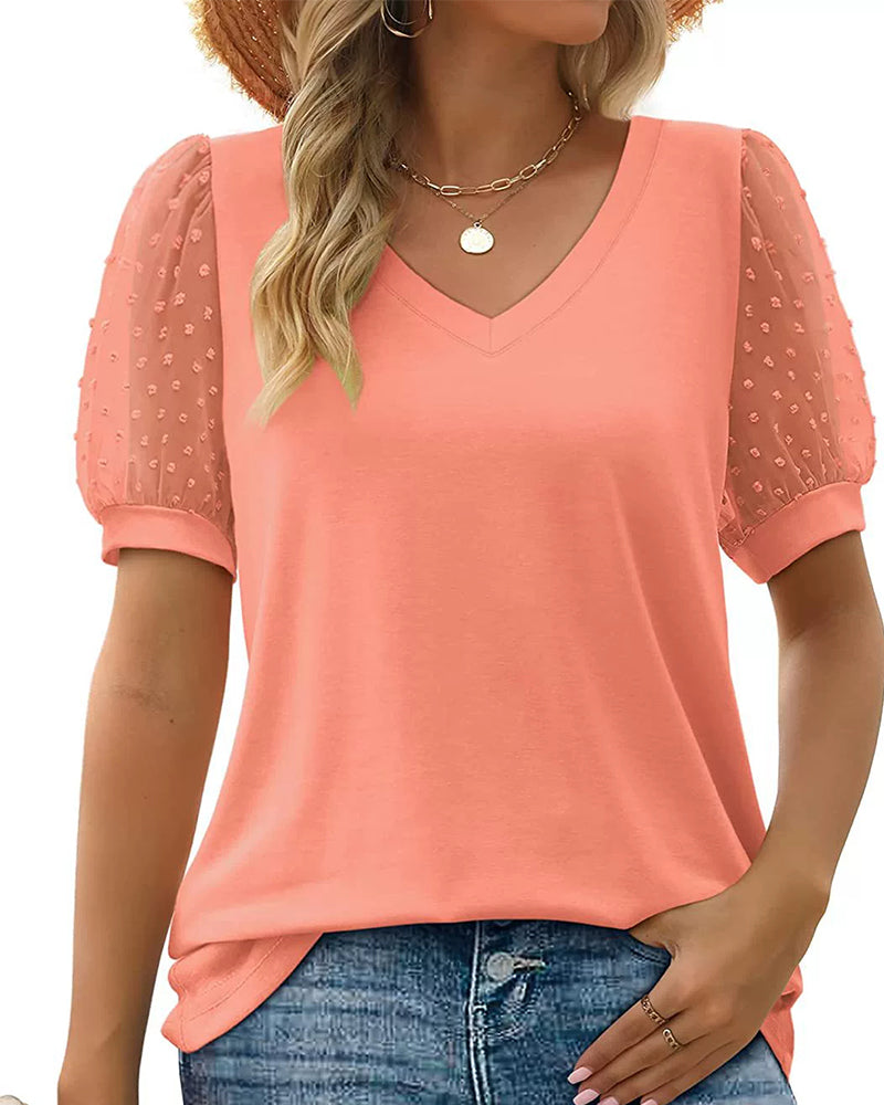 Blouse Unie Mesh Manche Bouffante