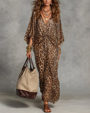 Robe Tendance Léopard Manche Chauve-Souris