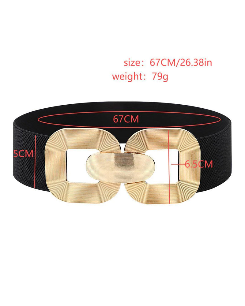 Ceinture En Cuir Haute Élasticité À Boucle Dorée Vintage Pour Femmes