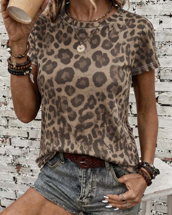 T-shirt Col-Rond Léopard Slim-Fit Manche Courte