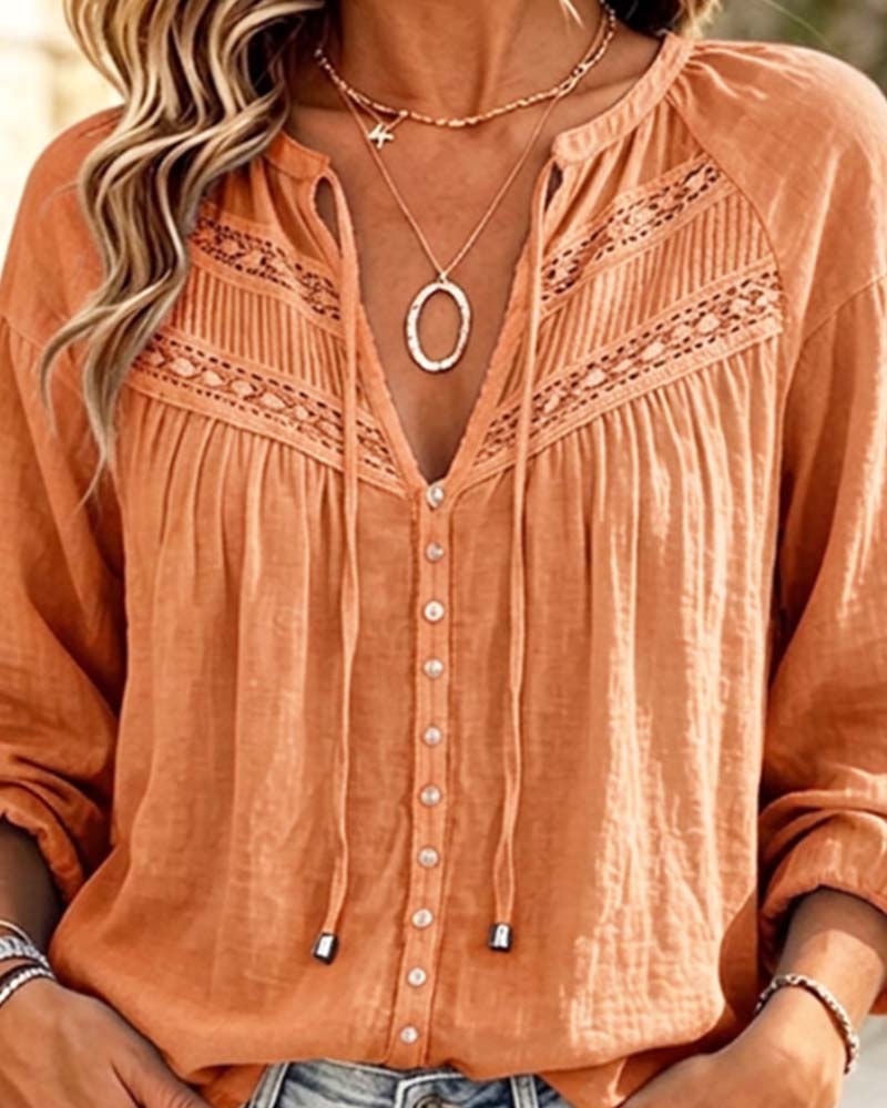 Blouse Décontractée Évidé Dentelle