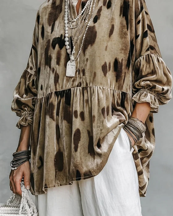 Blouse Col En V Volant Contraste Panneau