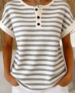 T-Shirt Rayé Gaufré Henley