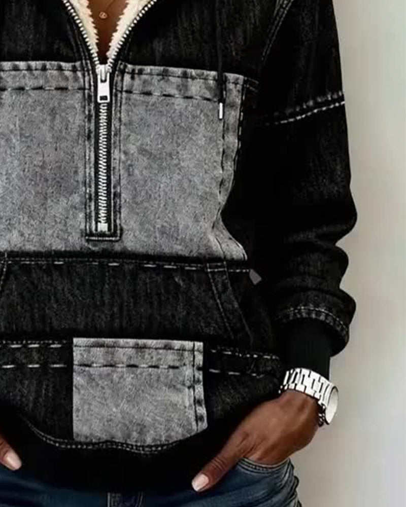 Sweat À Capuche Rétro Couleur Bloc Polaire