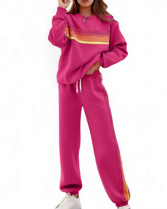 Ensemble Sweatshirt Rayé Coloré Et Pantalon De Jogging