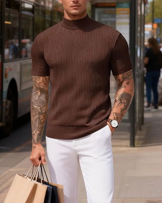 T-Shirt Mock Neck Herren Kurzarm