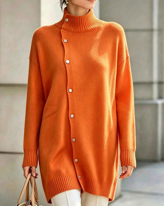 Cardigan Col Roulé Simple Boutonnage