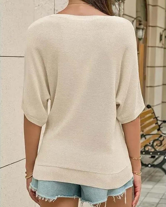 Pull Col Rond Manche Courte Unie