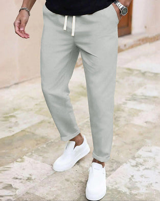 Pantalon Homme Unie Cordon De Serrage Slim Fit Court