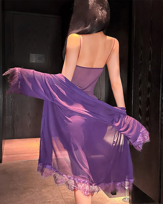 Set De Chemise De Nuit Unie À Volants