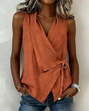 Débardeur Croisé Attache Coton-Lin Uni