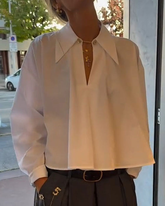 Blouse Revers Col En V Raccourci Manches Longues