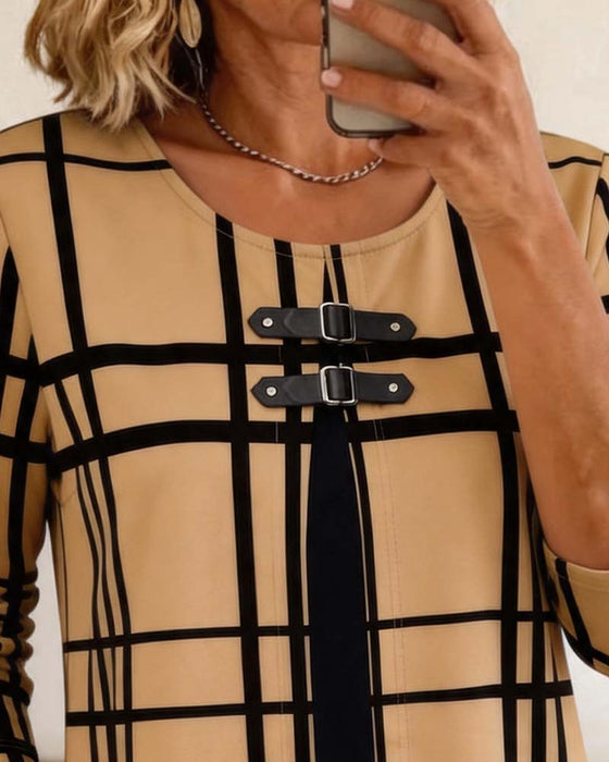 Blouse Carreau Imitation Deux Pièces Décontractée