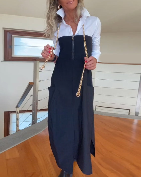 Jupe à poches zippées de couleur unie à la mode