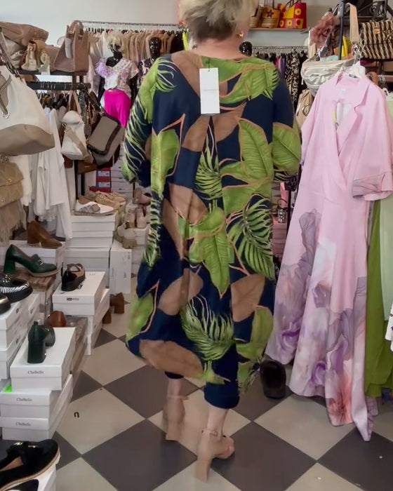 Robe Ample À Imprimé Feuillage Et Col En V