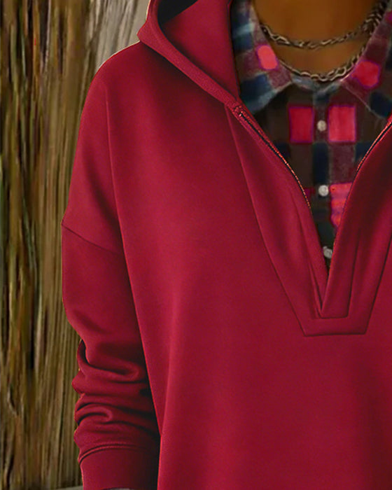 Sweat À Capuche Effet Deux-En-Un Patchwork À Carreaux