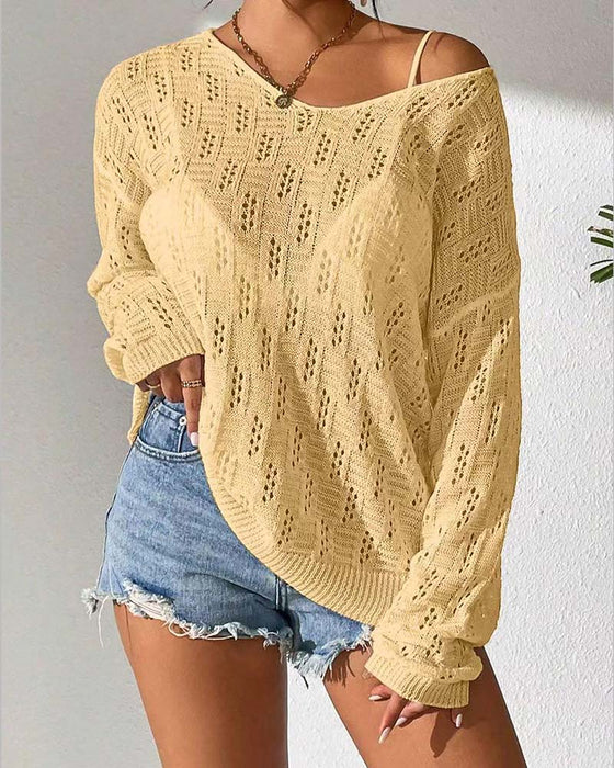 Pullover Motif Ajour Épaule Descendue