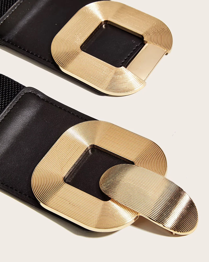 Ceinture En Cuir Haute Élasticité À Boucle Dorée Vintage Pour Femmes