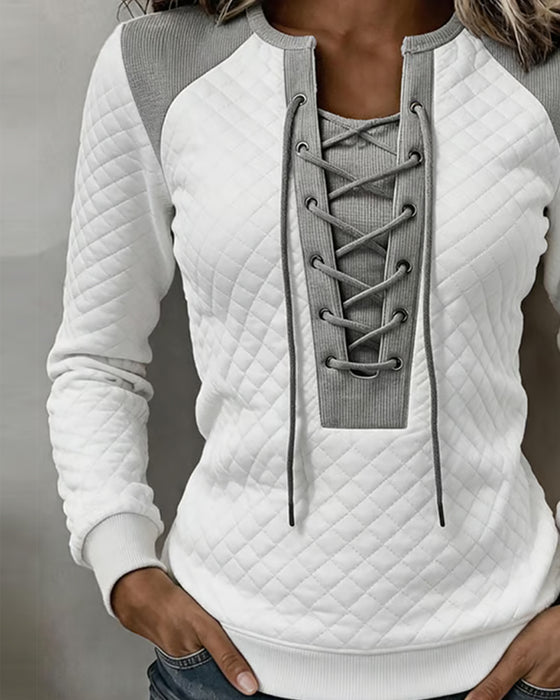 Sweat Lacet Ajusté Bloc De Couleur
