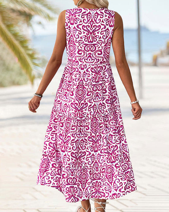 Robe Col V Bouton Sans Manches