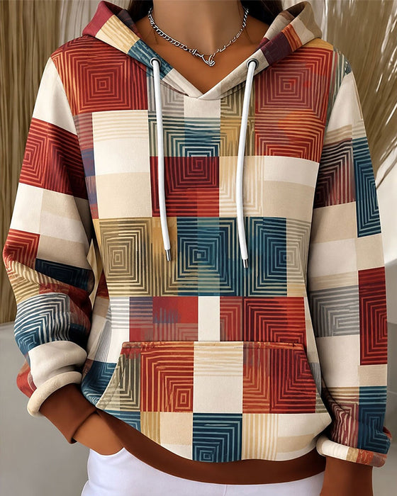 Hoodie Carreau Bloc De Couleur Cordon