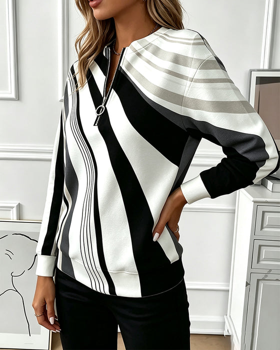 Sweatshirt Rayure Diagonale Fermeture Éclair