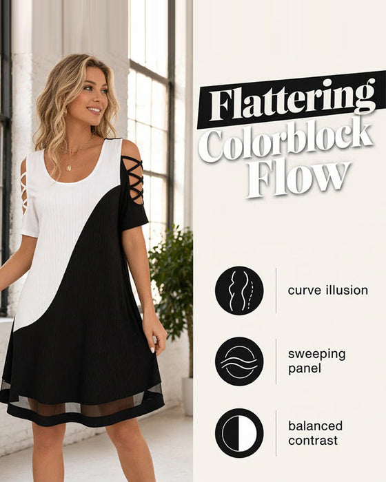 Robe Bloc Couleur Manches Courtes