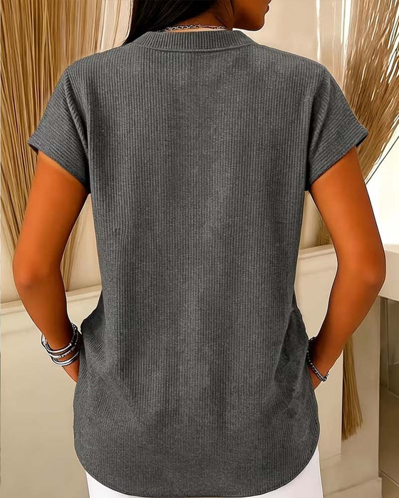 Blouse Unie Manche Courte Fermeture Éclair