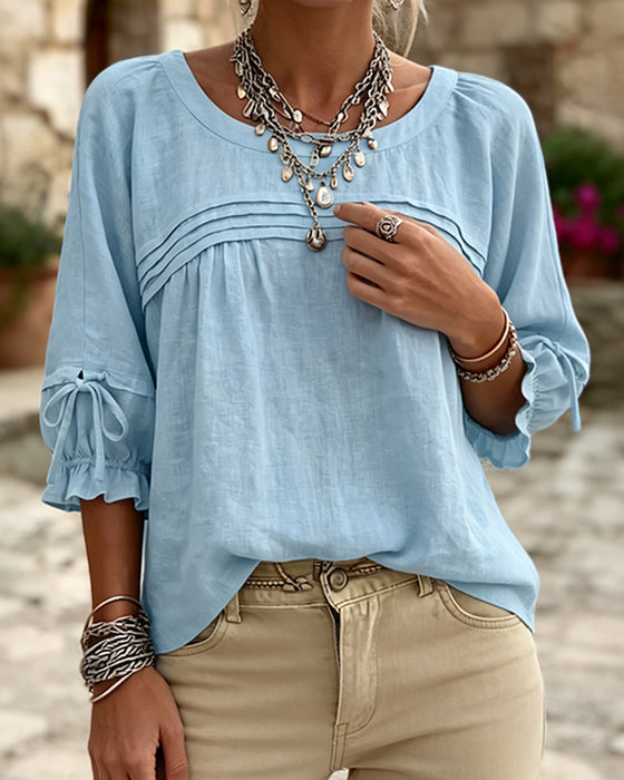 Blouse Manches Ballon Nœud Manches Trois-Quarts
