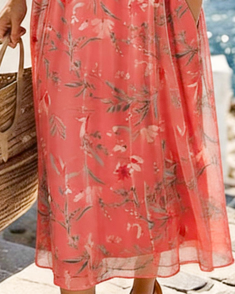 Robe Floral Encolure Ronde Maxi