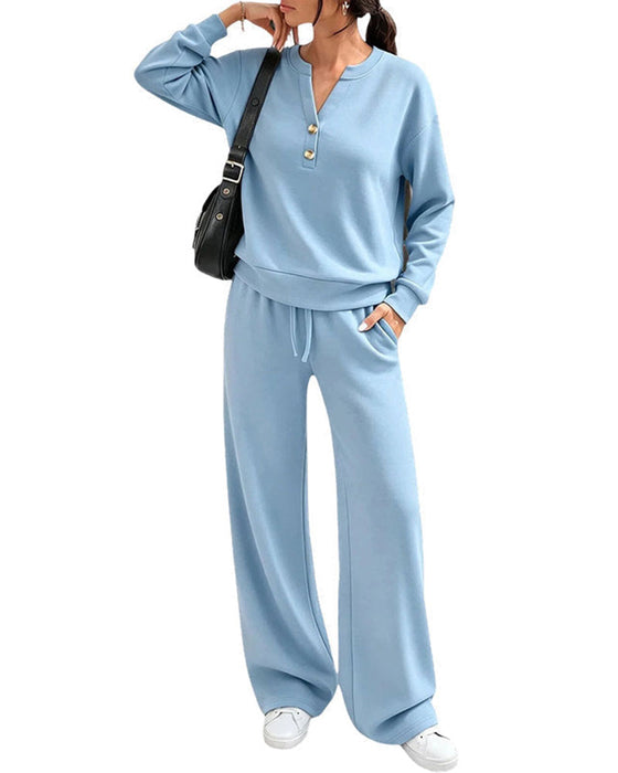 Ensemble Manche Longue Haut Jambe Large Pantalon