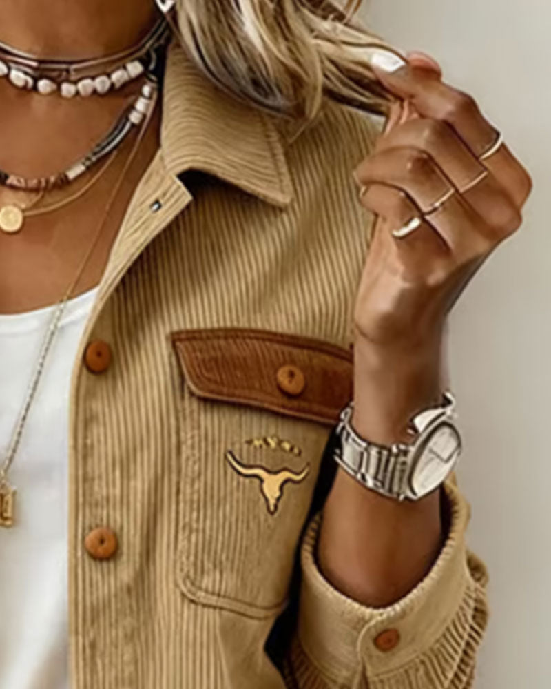 Veste Velours Côtelé Boutonné Revers