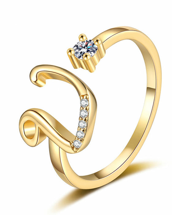 Bague Réglable Scintillante Avec Initiale Pour Femmes