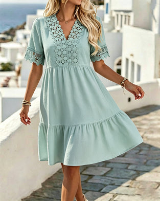 Robe Col V Panneau Dentelle A-Ligne