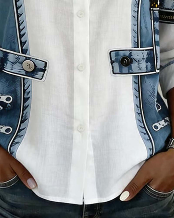 Chemise Patchwork Contraste Revers