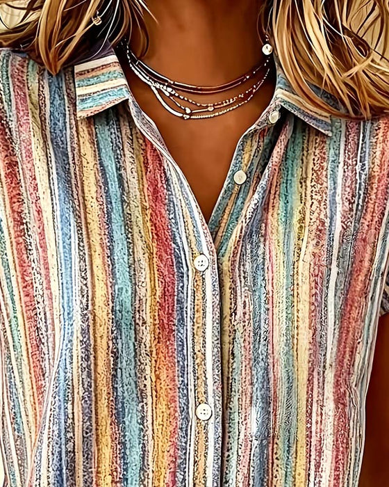 Blouse Rayée Bloc De Couleur Décontractée